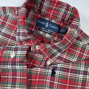 Ralph Lauren Men’s M Custom‎ Fit Red Green White Plaid Shirt